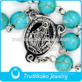 Bijoux religieux de haute qualité en acier inoxydable Mère Marie et Jésus croix collier avec chapelet 8mm perles TKB-N0153